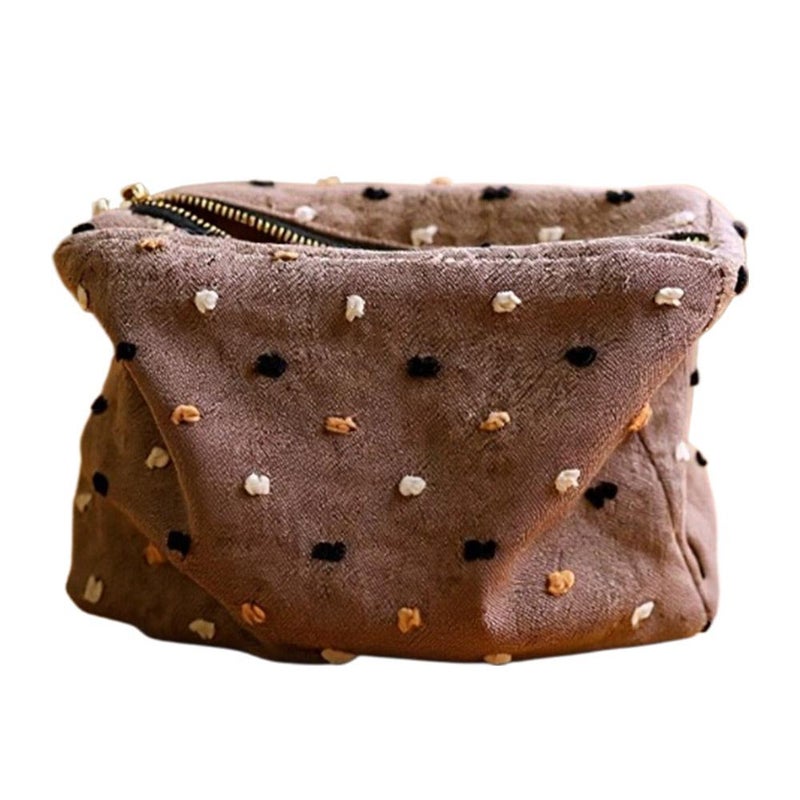 Japanese style square fabric cosmetic bag with 3D zipper, travel portable handbag, inner liner.